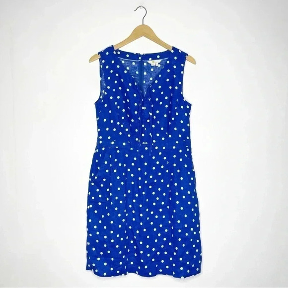 Boden Blue Polka Dot Rae Linen Dress Size 8 Tall Long - Picture 9 of 10